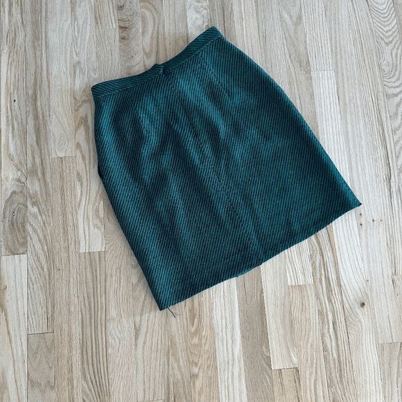 vtg 80s‎ 100% wool bow front green black skirt evan-picone Small knee length - Picture 4 of 6